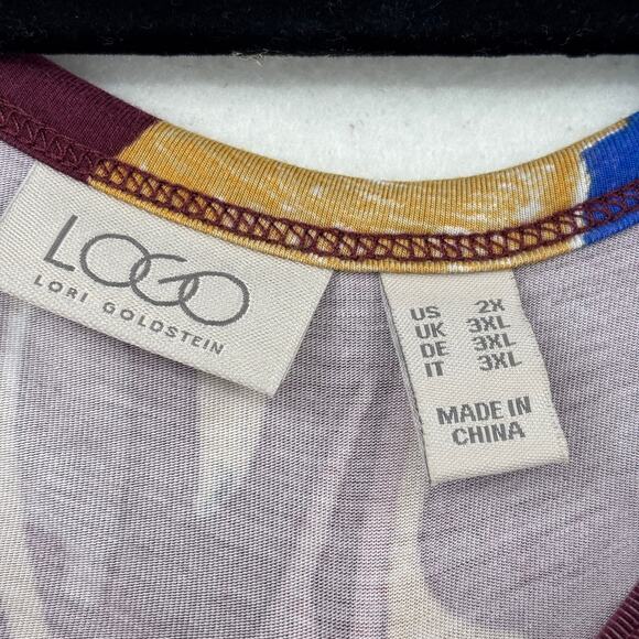 LOGO Lori Goldstein Tunic Blouse Top Size 2X Red Floral Chiffon Hem 3/4 Sleeve - Picture 5 of 11
